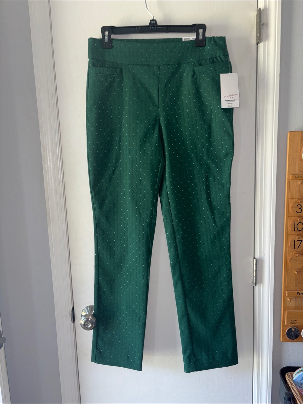 Kim Rogers Emerald Green Silver Dimond Straight-Leg Pants